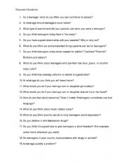 English Worksheet: Discussion questions for teens