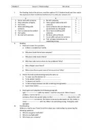 English Worksheet: module 5 lesson 1 Relationships 8th form
