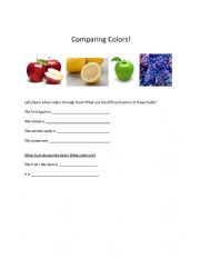 English Worksheet: Comparing Colors 