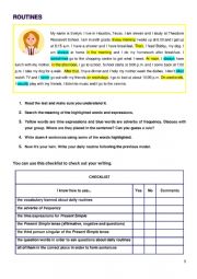 Daily routines, kwl chart, checklist and chart to ask school mates� routines