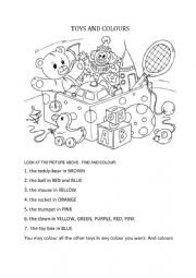 English Worksheet: TOYS AND COLOURS