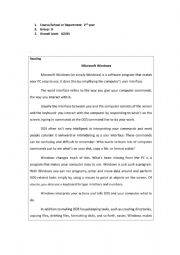 English Worksheet: Microsoft Windows reading comprehension 