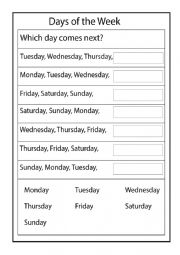 English Worksheet: Days of the week