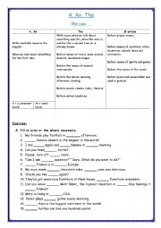 English Worksheet: A/ An, The, 0 article