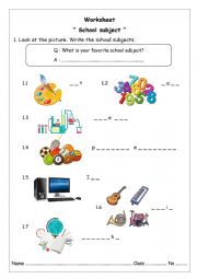 English Worksheet: School subjects