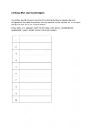 English Worksheet: 10 THINGS THAT IMPRESS TEENAGERS