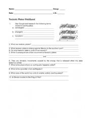 English Worksheet: Geography: Tectonic Plates WebQuest