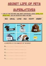English Worksheet: SUPERLATIVES: SECRET LIFE OF PETS