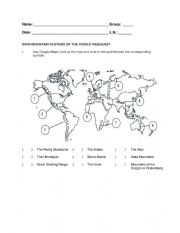 English Worksheet: Geography: Mountain Regions Exercise