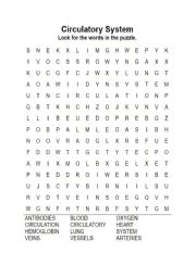 English Worksheet: WORD-RING PUZZLE CIRCULATORY SYSTEM