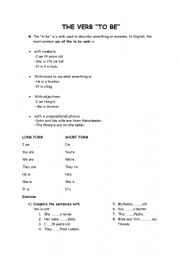 English Worksheet: how to use verb to be in present