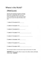 English Worksheet: Geography: Where in the world? - WebQuest