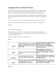 English Worksheet: GAME OF THRONES
