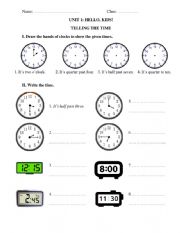 English Worksheet: Telling time