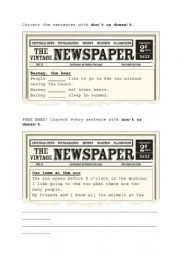 English Worksheet: Doesn�t and don�t