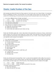 English Worksheet: SHARKS: USEFUL HUNTERS OF THE SEA