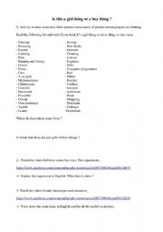 English Worksheet: a boy thing or a girl thing ? Gender roles