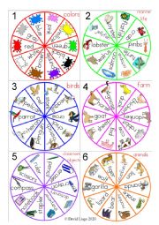 English Worksheet: 5 in a row topic spinners 1 with scorecards and instructions