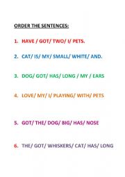 ORDER THE SENTENCES RELATED WITH PETS