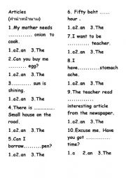 English worksheet: article111