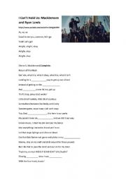 English Worksheet: I Cant Hold Us: Macklemore and Ryan Lewis 