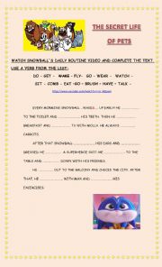 English Worksheet: SECRET LIFE OF PETS: SNOWBALLS DAILY ROUTINE