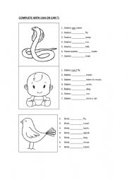 English Worksheet: Can and Cant: Ket/elementary level