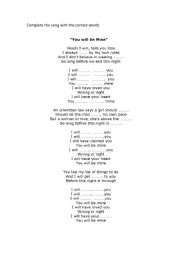 English Worksheet: You will be mine - song activity
