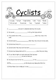 English Worksheet: Cyclist- fill in the missing word
