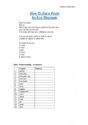 English Worksheet: How to Eat a Poem