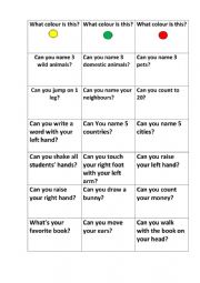 English Worksheet: questions for game jenga