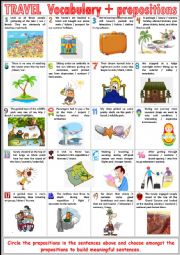 TRAVEL Vocabulary TEST - Vocabulary + prepositions + KEY