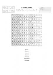 English Worksheet: Wordsearch on Nationalities