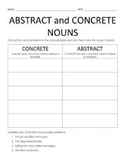 English Worksheet: Abstract and Concrete Nouns