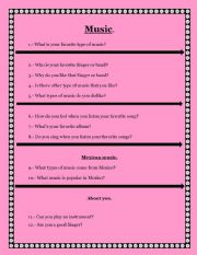 English Worksheet: Conversation class basic music