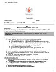 English Worksheet: Summative and formative assessment guide year 9 Film study