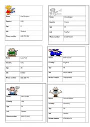 English Worksheet: Speaking cards- personal information