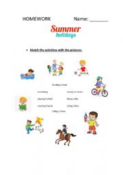 Sommer holidays Vocabulary Worksheet