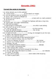 English Worksheet: Gerund