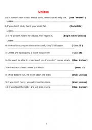 English Worksheet: UNLESS / IF