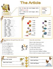 English Worksheet: The Indefinite Article