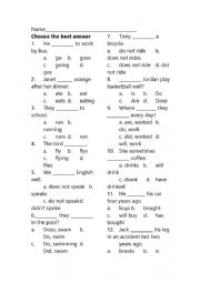 test of Present Simple / present Continuous and Past simple Tense