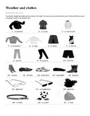 English Worksheet: clothes and weather