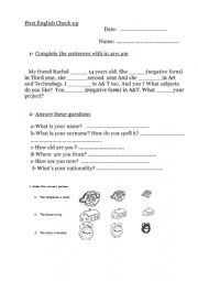 English Worksheet: First English check up