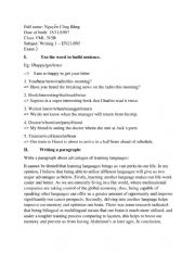 English Worksheet: Writing about learning languages