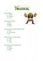 English Worksheet: Shrek Movie Quiz