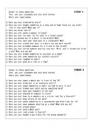 English Worksheet: Have you ever...?