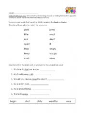 synonym worksheet