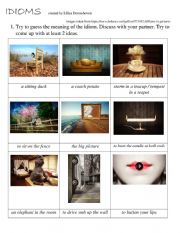 English Worksheet: Idioms (guess / match / practice)