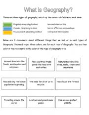English Worksheet: What Is Geography Task sheet